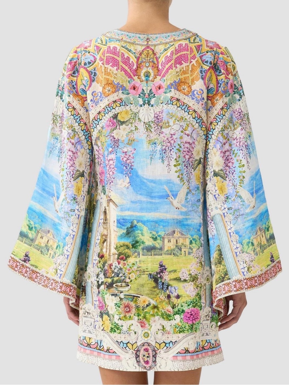 Camilla Navas Nouveau Deep V-Neck Hardware Short Linen Caftan NWT - Picture 2 of 4